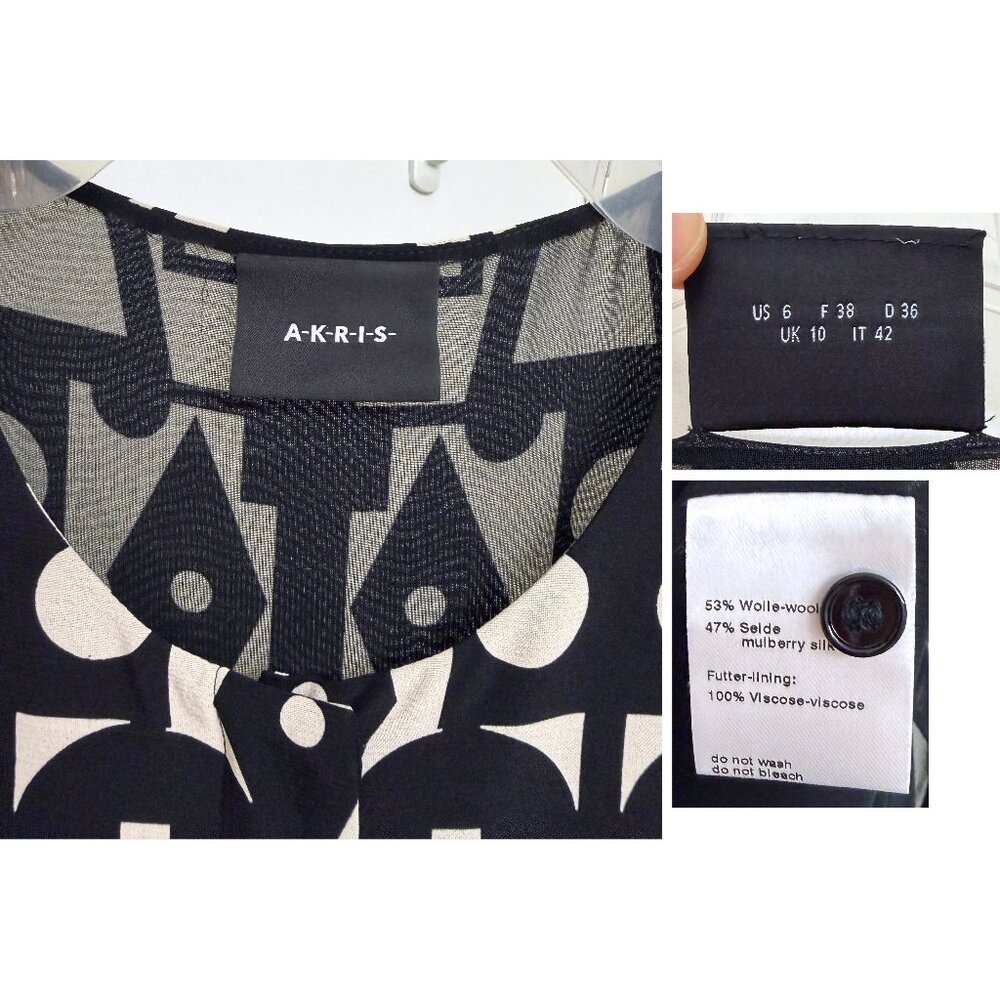 Akris Kaleidoscope Print Maxi Dress Pleated Black White Geometric Wool Silk 6 - Picture 3 of 16